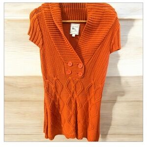 Orange Largr Knit Short Sleeve Sweater Dress